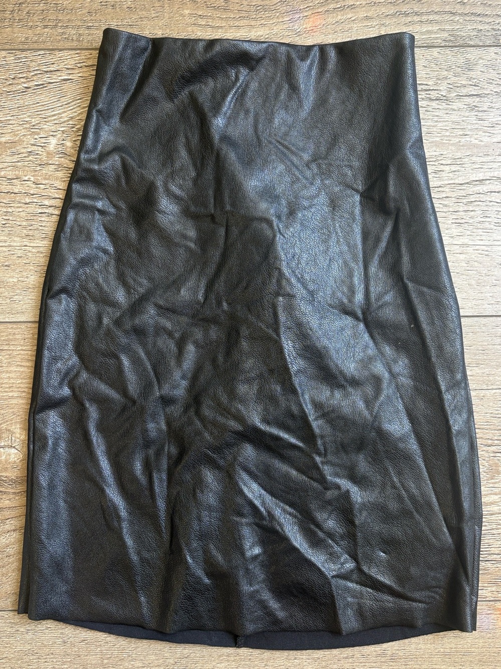Commando Black Faux Leather Pencil Midi Skirt Stretchy Bodycon Smoothing